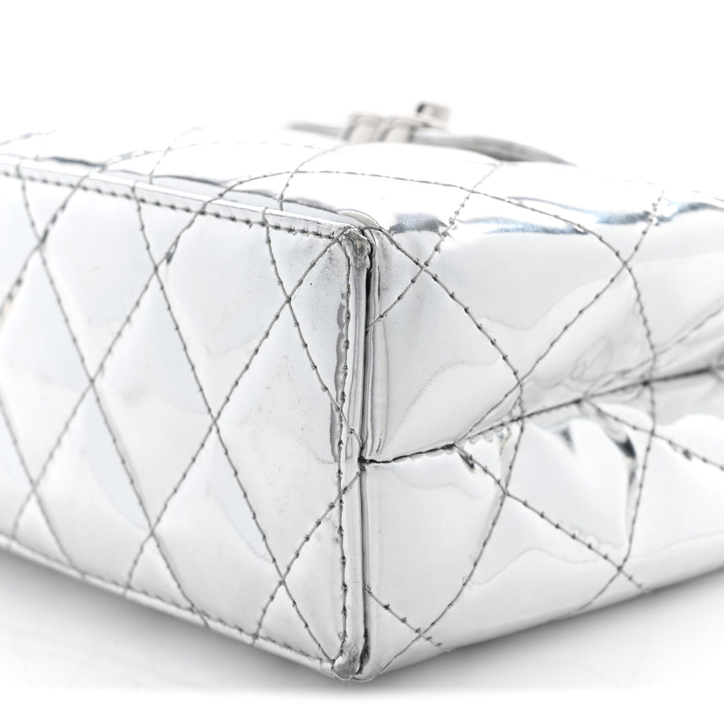 Mirror Calfskin Metallic Calfskin Quilted Nano Kelly Shopper Silvery