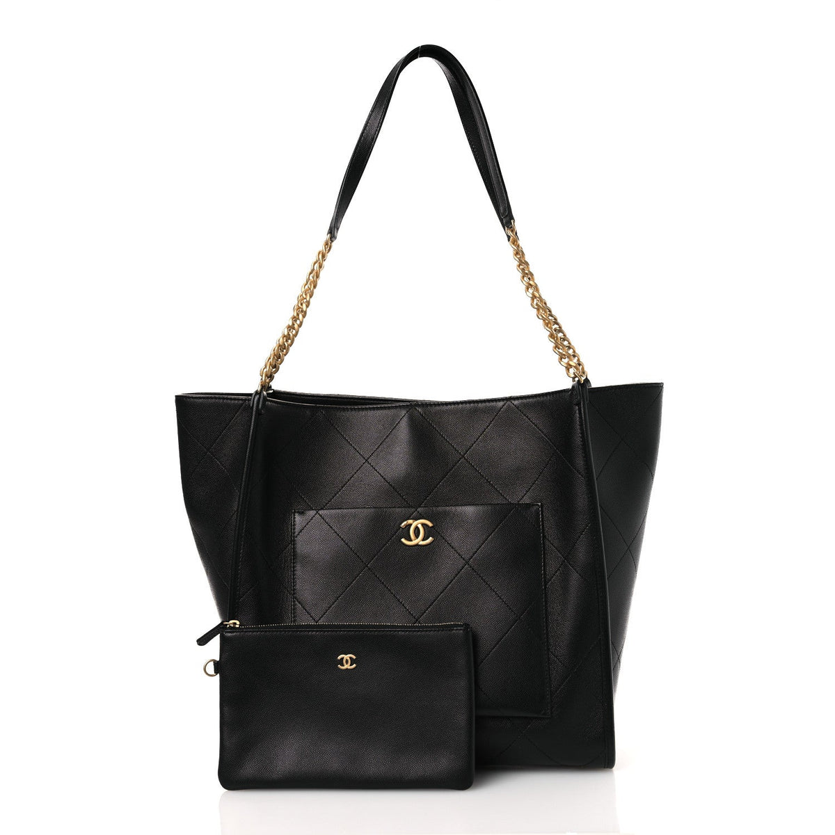 Caviar Stitched Pocket CC Large Tote Black