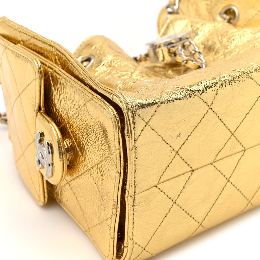 Metallic Aged Calfskin Mini Chanel 25 Handbag Gold