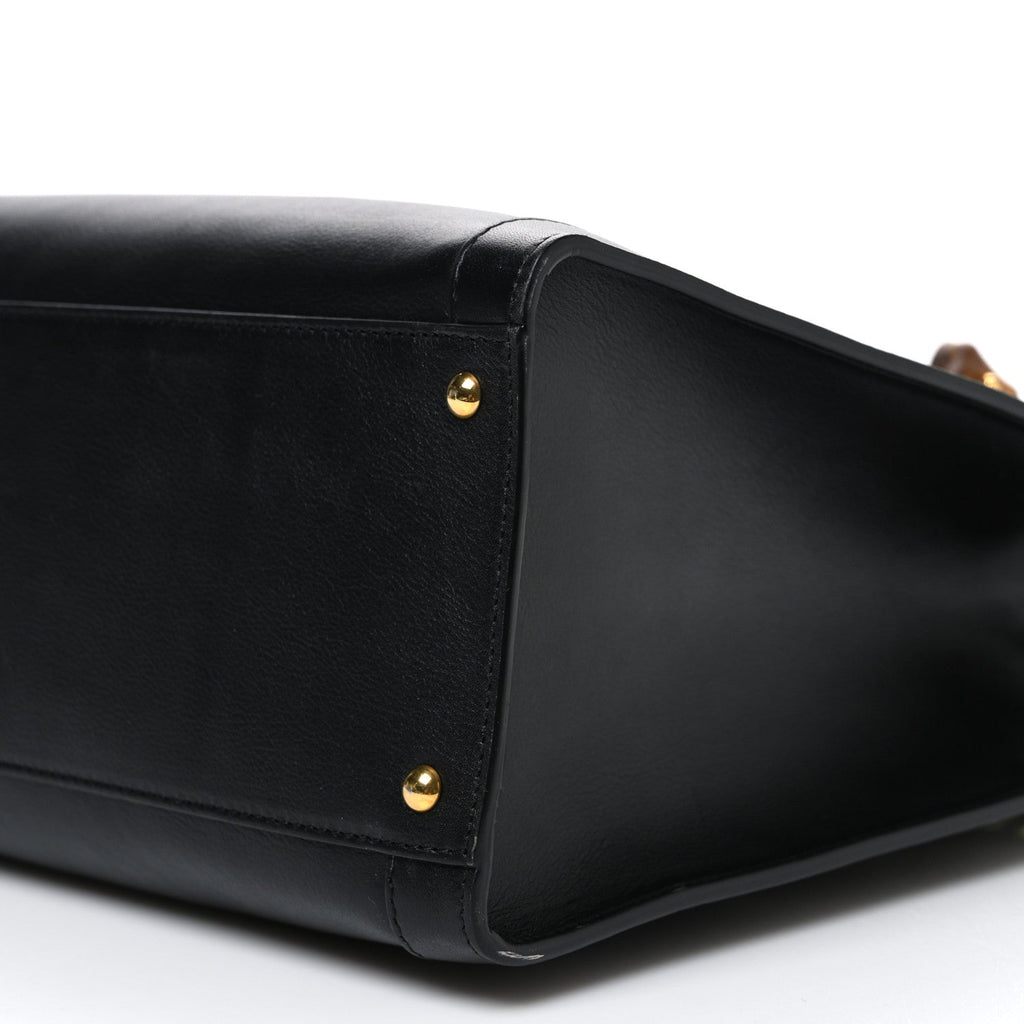 Calfskin Medium Diana Tote Bag Black Yellow Fluo