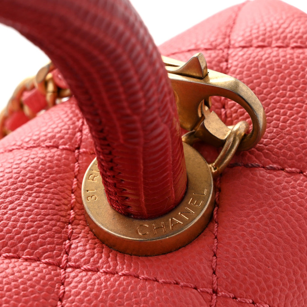 Caviar Lizard Embossed Quilted Mini Coco Handle Flap Pink