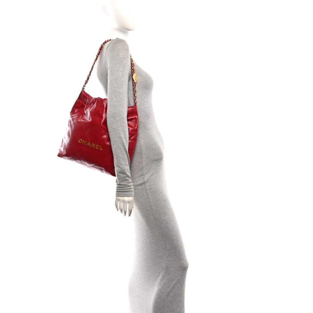 Shiny Calfskin Quilted Small Chanel 22 Red