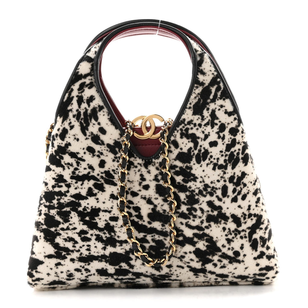 Pony Hair Printed Chic Lady Small Shopping Tote White Black