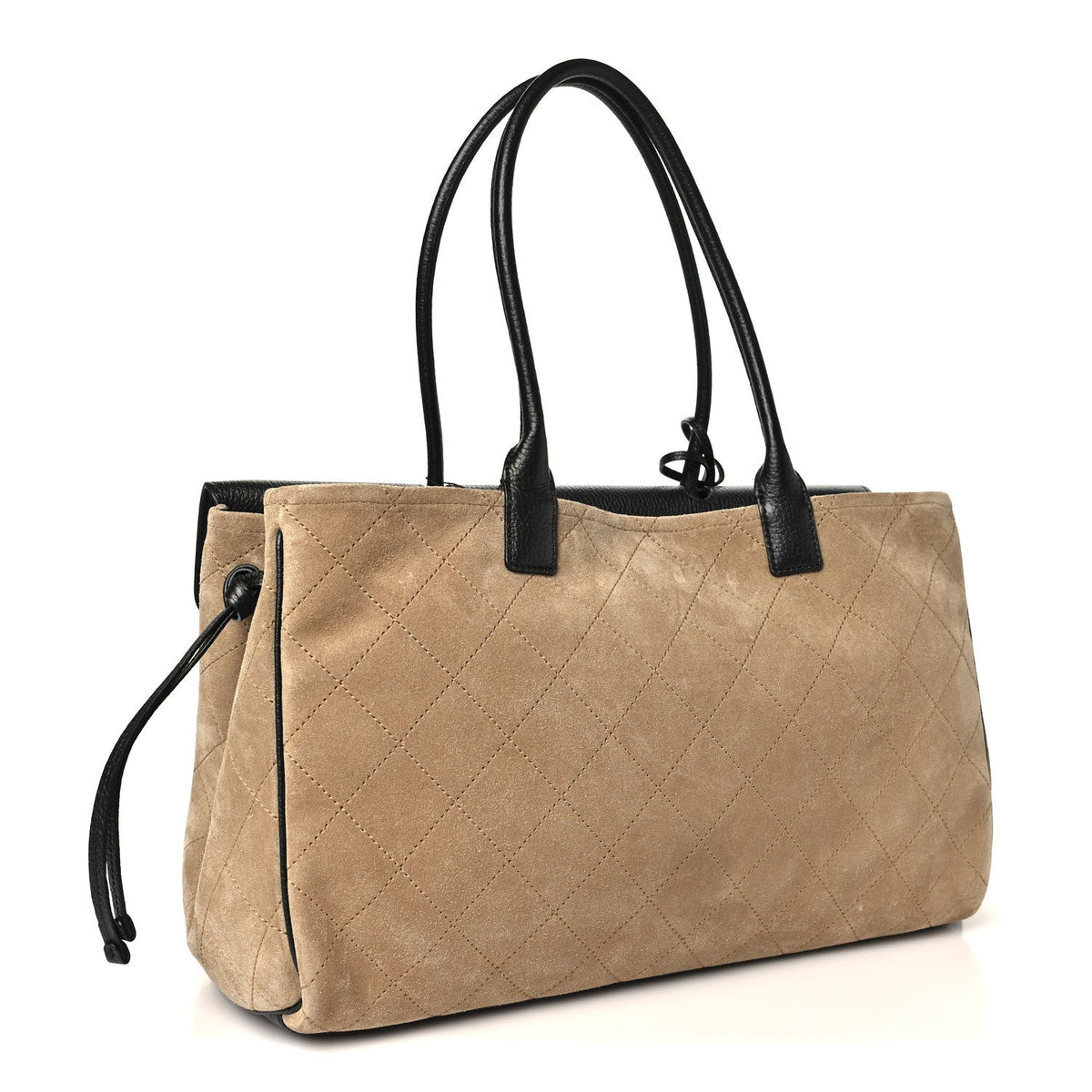 Grained Calfskin Suede Urban Essentials Shopping Bag Dark Beige Black