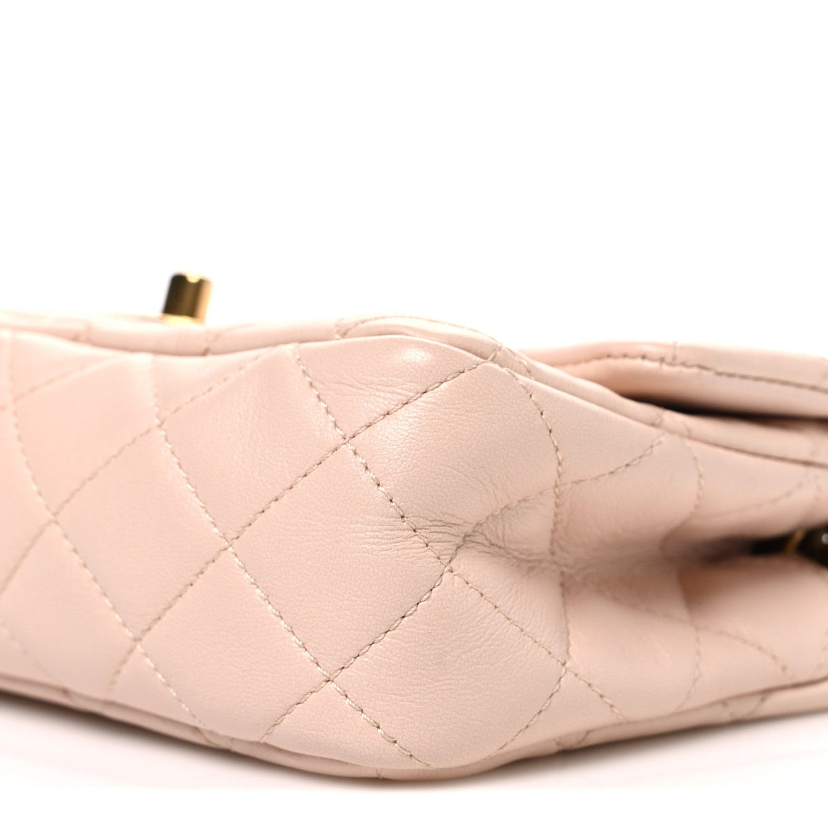 Lambskin Quilted Mini Rectangular Pearl Crush Flap Beige