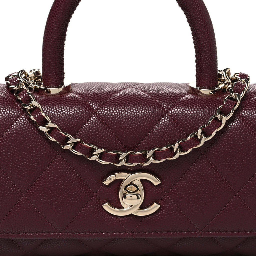 Caviar Quilted Coco Handle East West Clutch With Chain Dark Burgundy