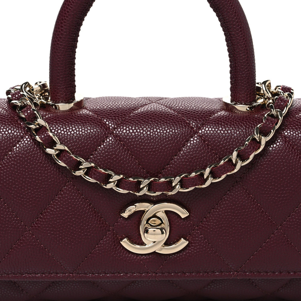 Caviar Quilted Coco Handle East West Clutch With Chain Dark Burgundy
