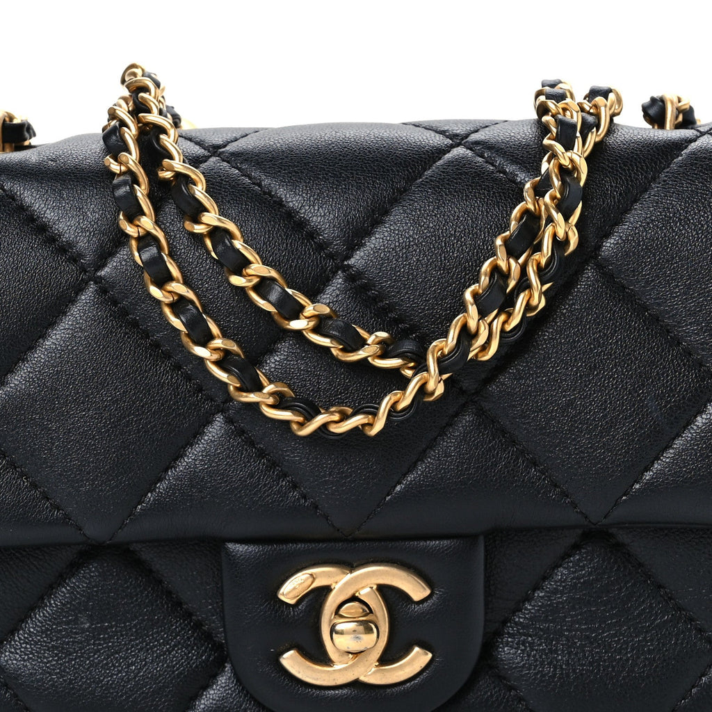 Lambskin Pearl Quilted Mini Flap Black