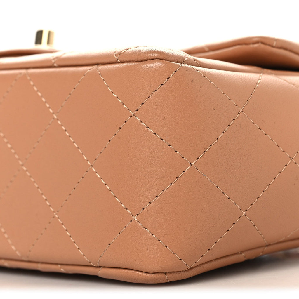 Lambskin Quilted Mini Rectangular Flap Brown