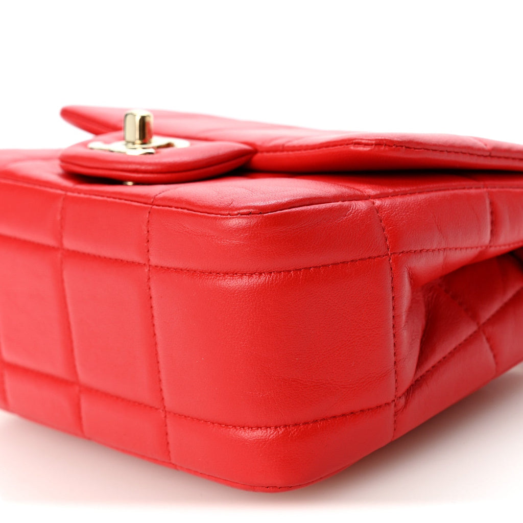 Lambskin Resin Crystal Square Quilted Monacoco Mini Flap Red