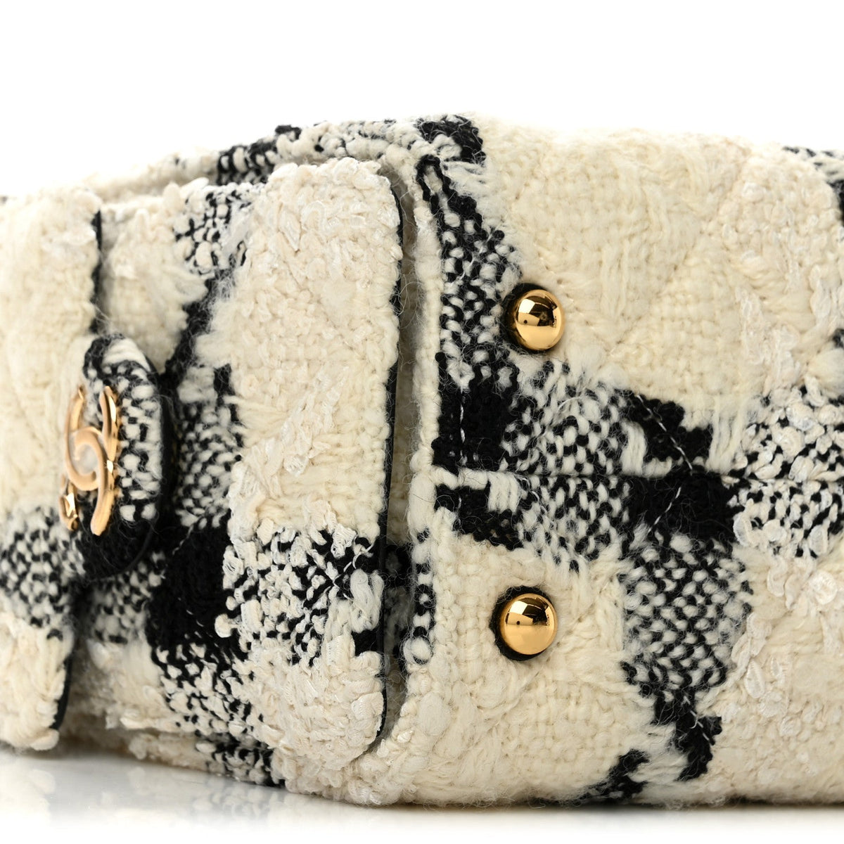 Tweed Quilted Mini Chanel 25 Handbag White Ecru Black