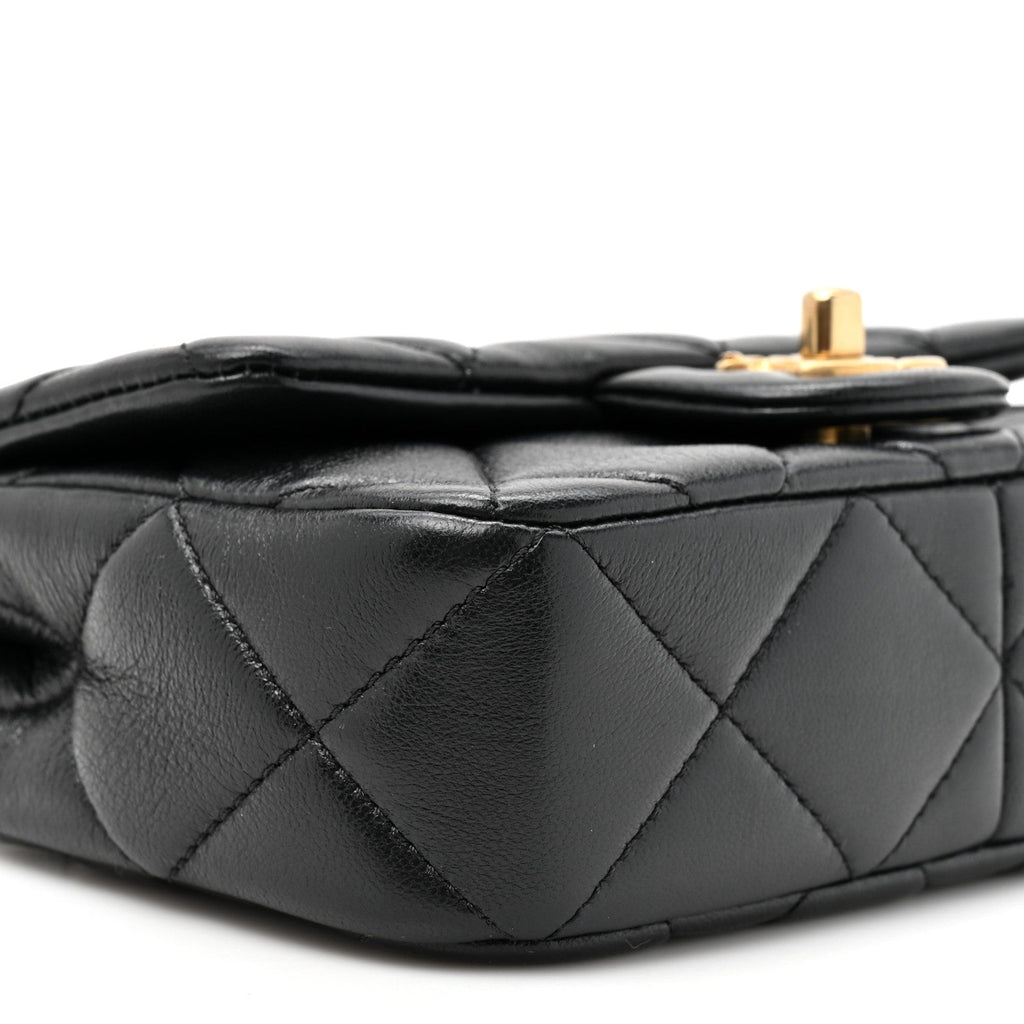 Lambskin Quilted Pearl Mini Flap Black Black