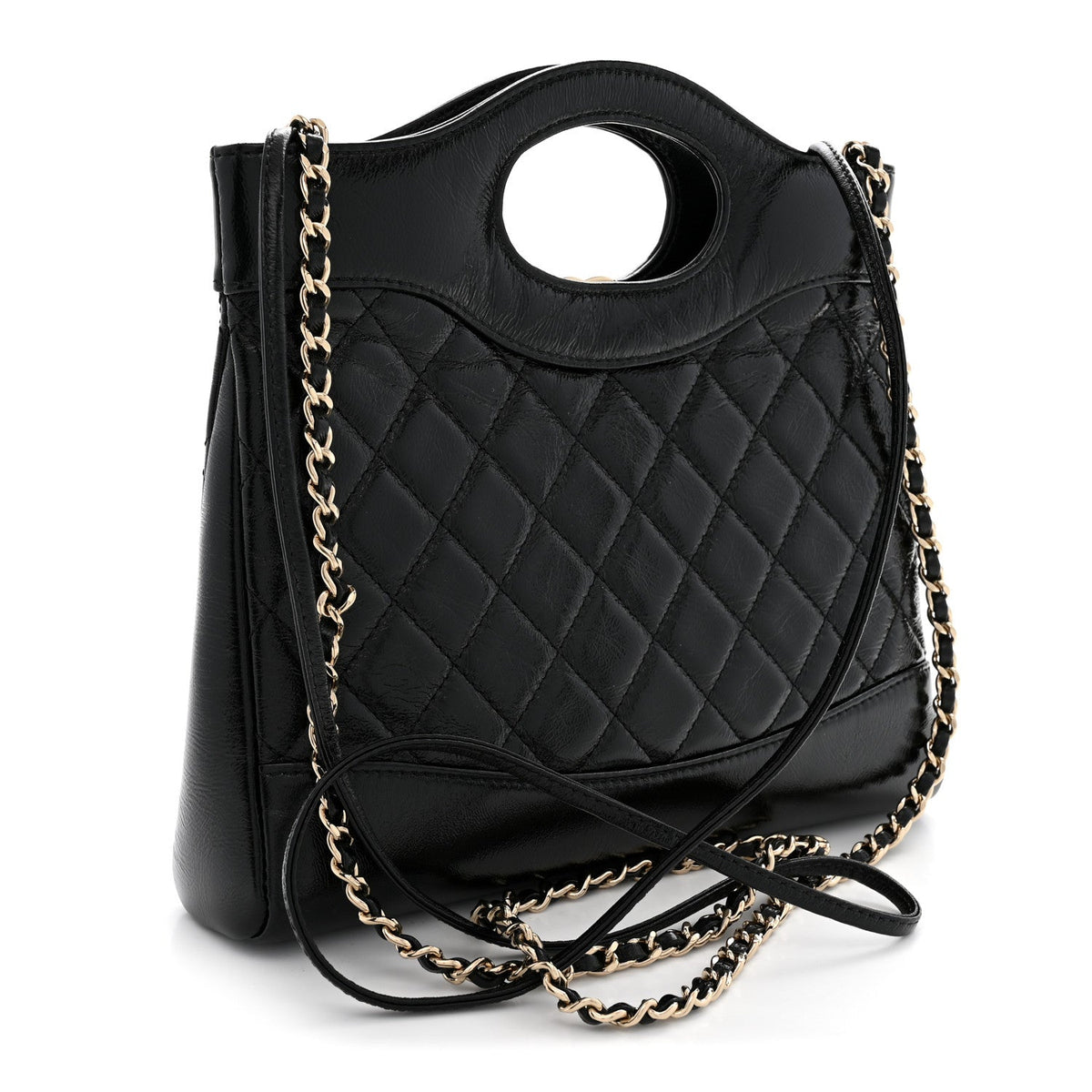 Aged Calfskin Quilted Mini 31 Shopping Bag Black