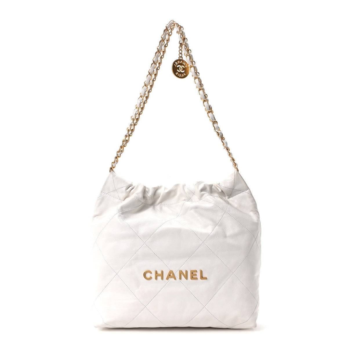 Shiny Calfskin Quilted Small Chanel 22 White