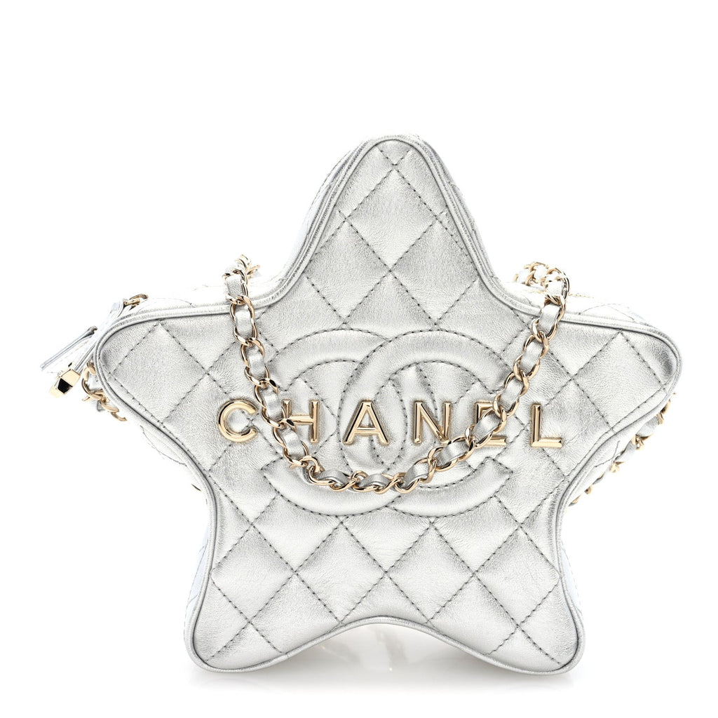 Metallic Lambskin Walk Of Fame Bag Silver