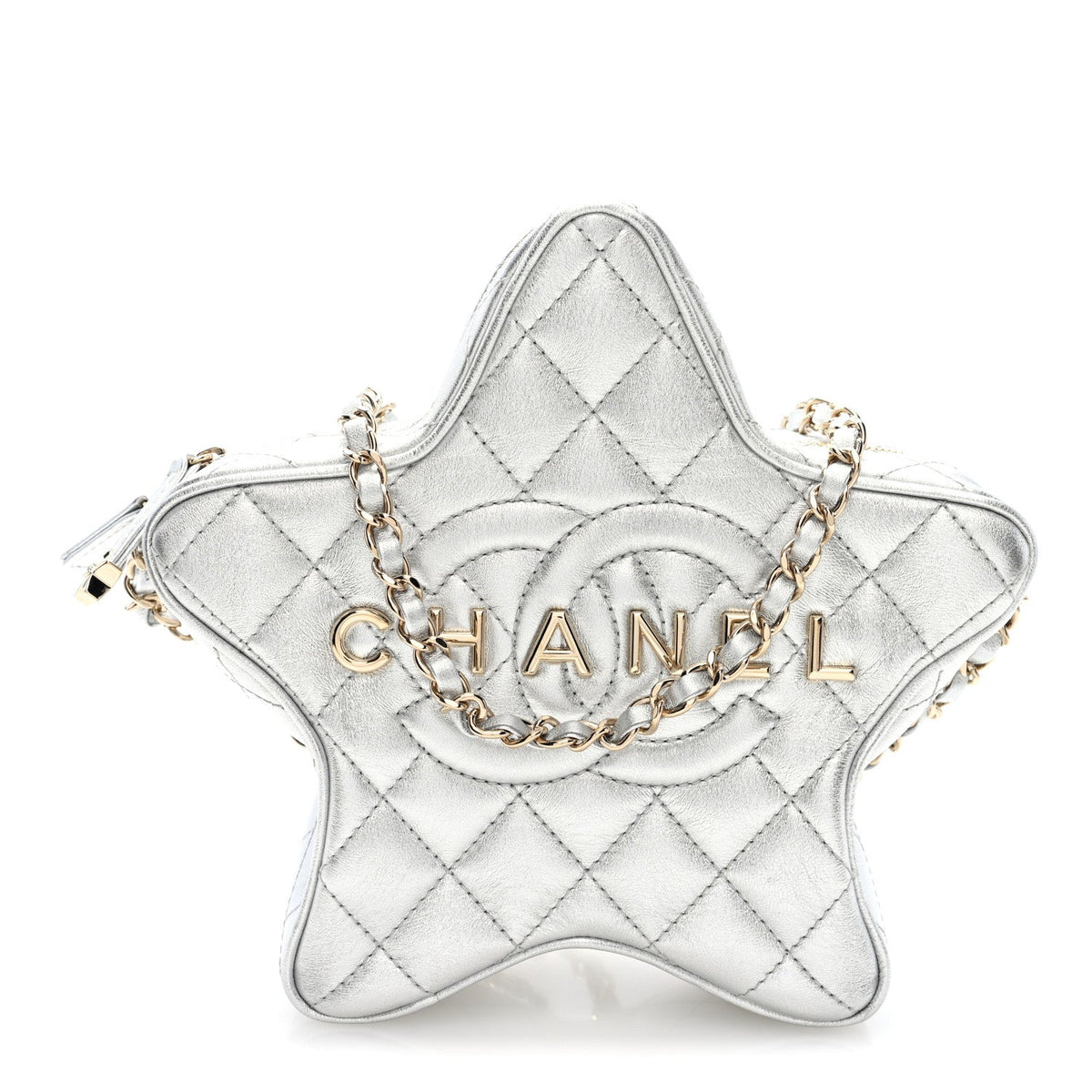 Metallic Lambskin Walk Of Fame Bag Silver