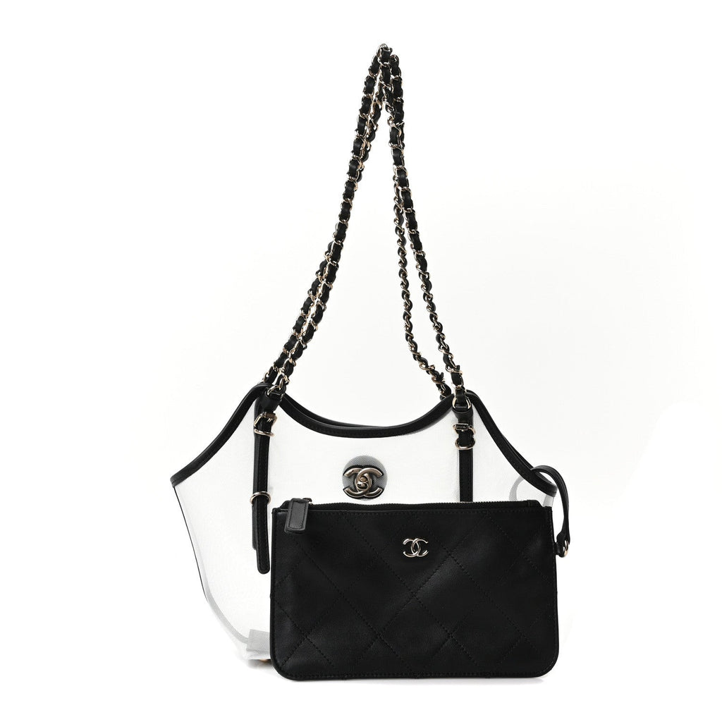 Mesh Calfskin Small Shopping Bag Transparent Black