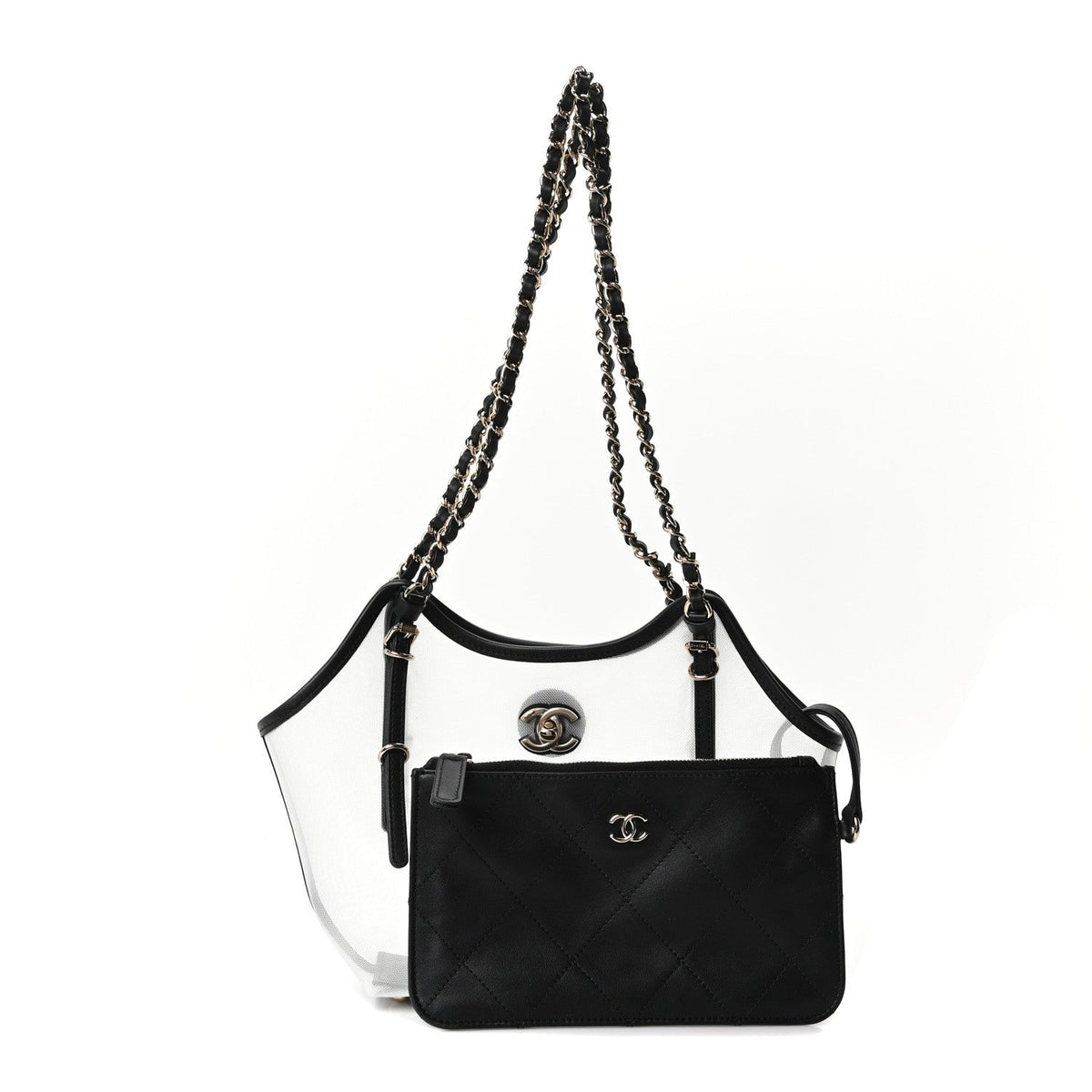 Mesh Calfskin Small Shopping Bag Transparent Black