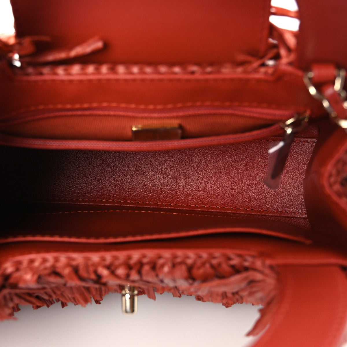 Raffia Fringe Nano Kelly Shopper Red