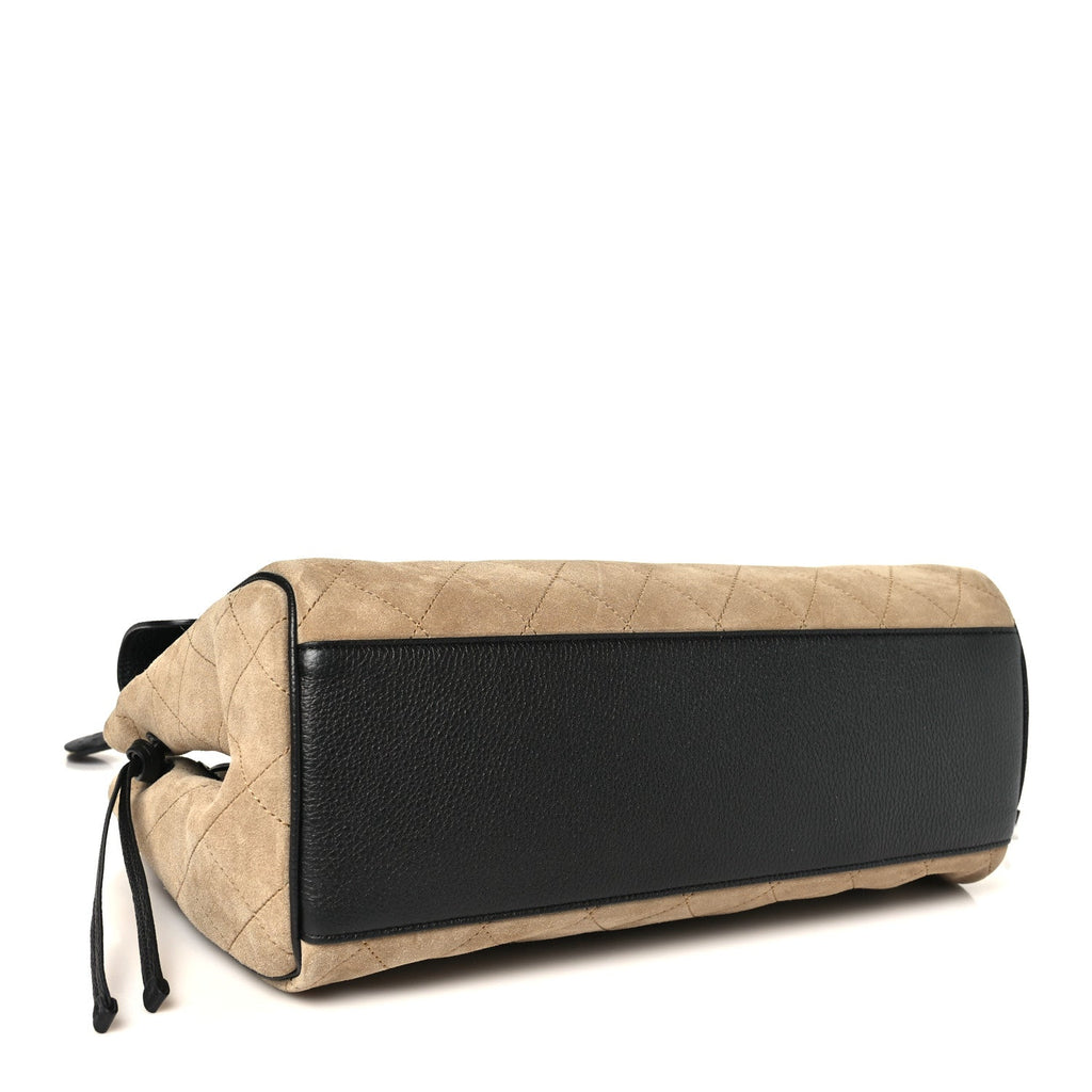 Grained Calfskin Suede Urban Essentials Shopping Bag Dark Beige Black