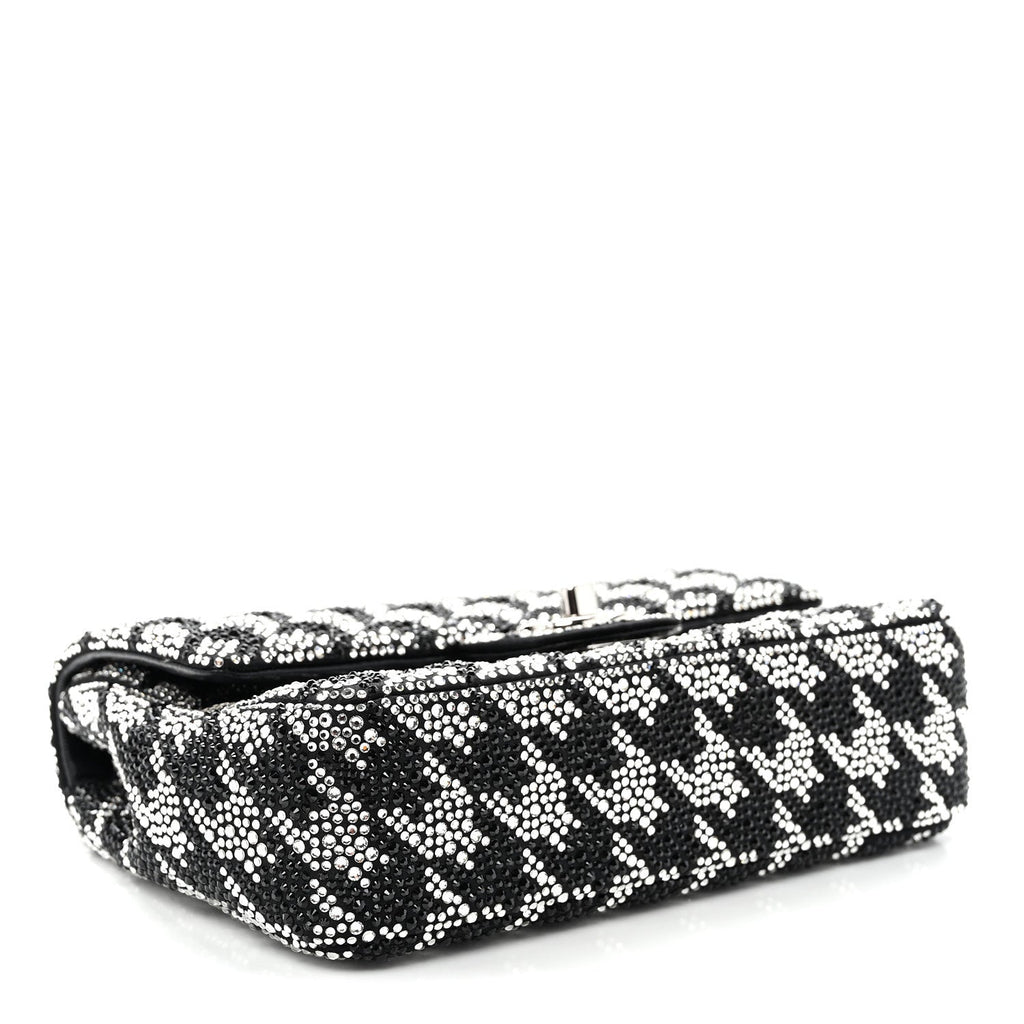 Satin Crystal Diamante Houndstooth Small Flap Black