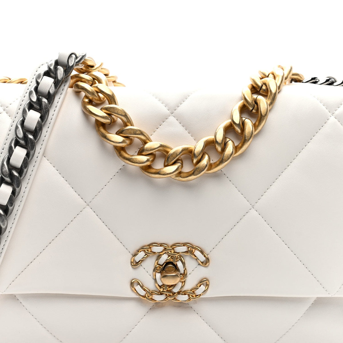 Lambskin Quilted Large Chanel 19 Flap White