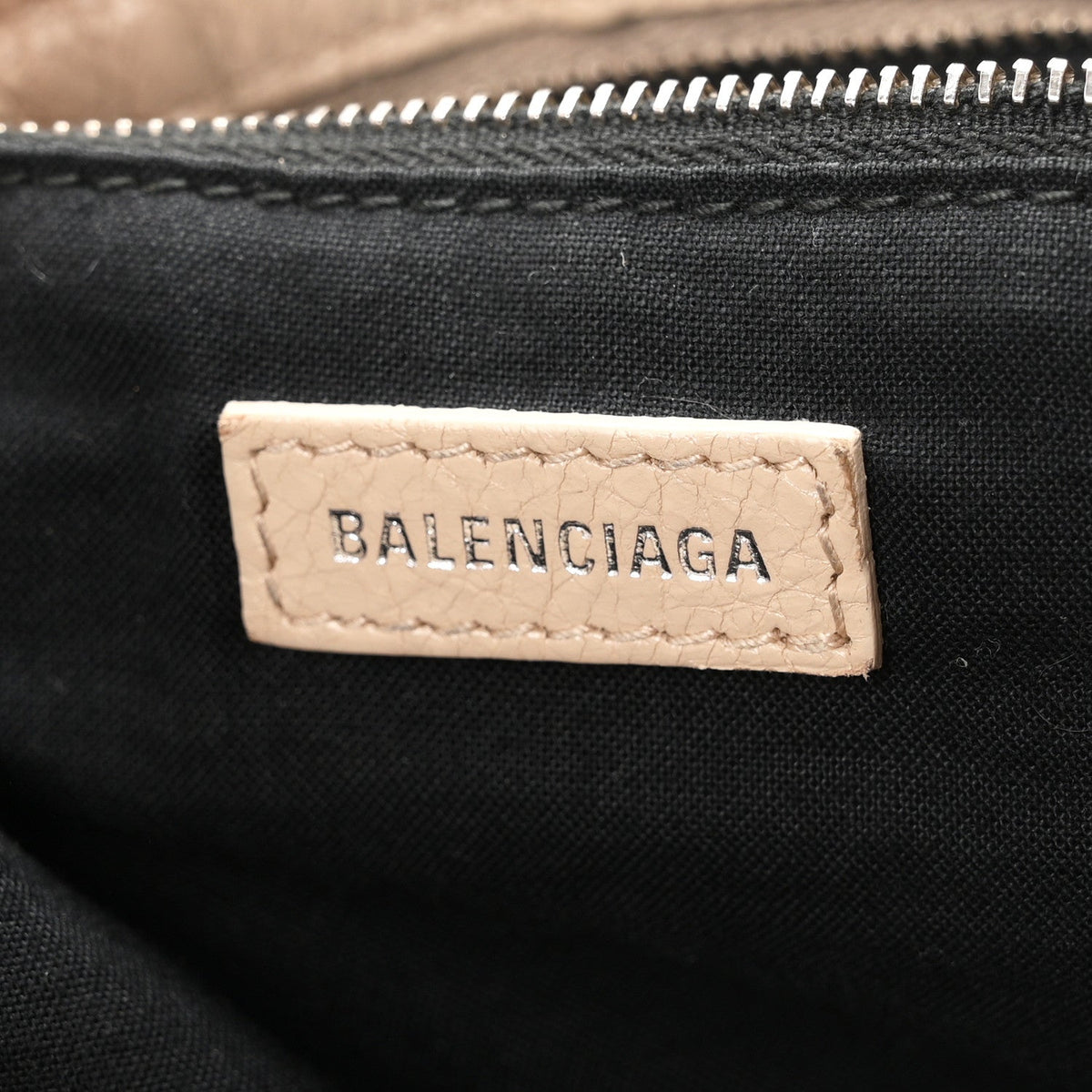 Agneau Classic Silver Hardware City Logo Strap Light Beige Black