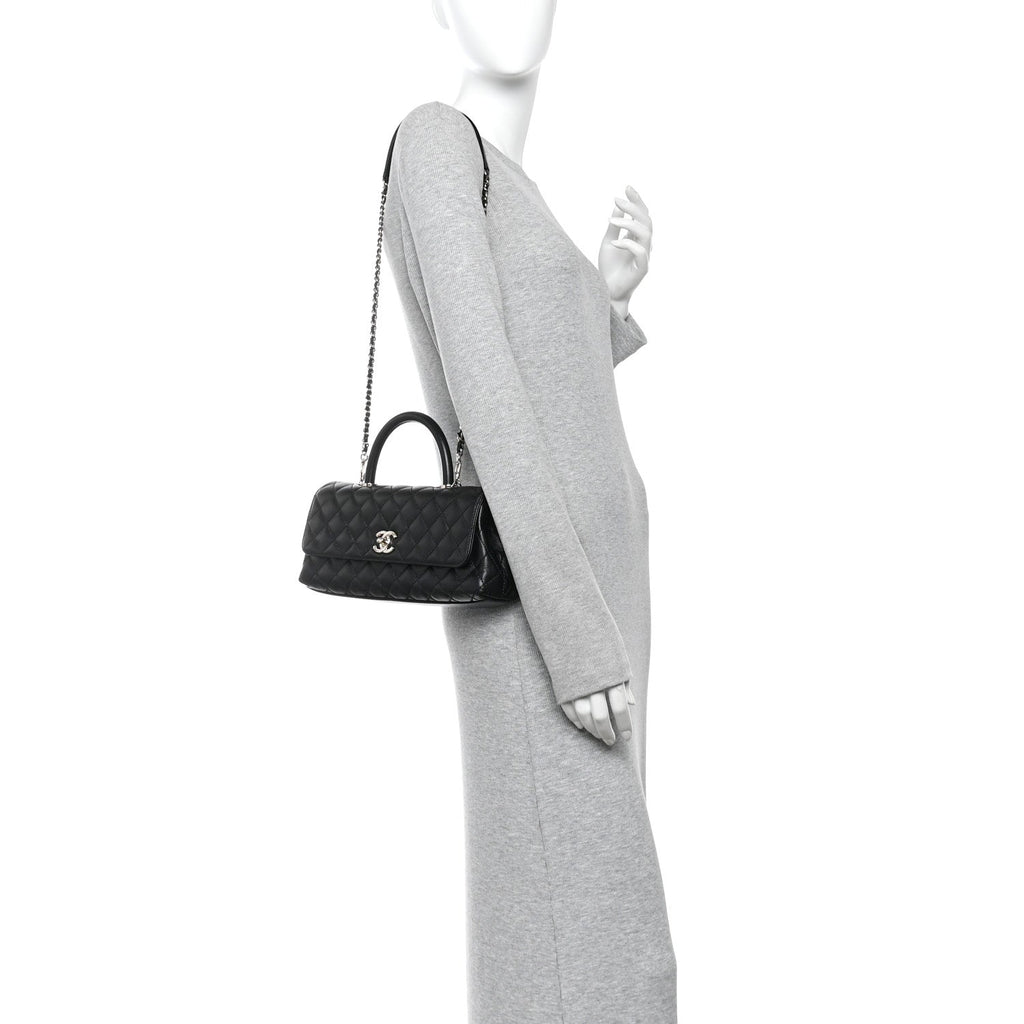Caviar Quilted Maxi East West Coco Handle Flap Black