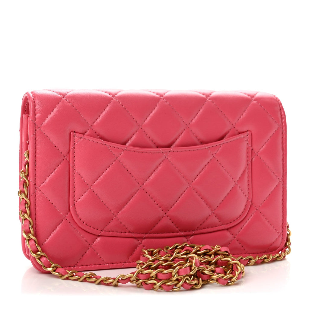 Lambskin Plexiglass Quilted Coco Love Wallet On Chain WOC Pink