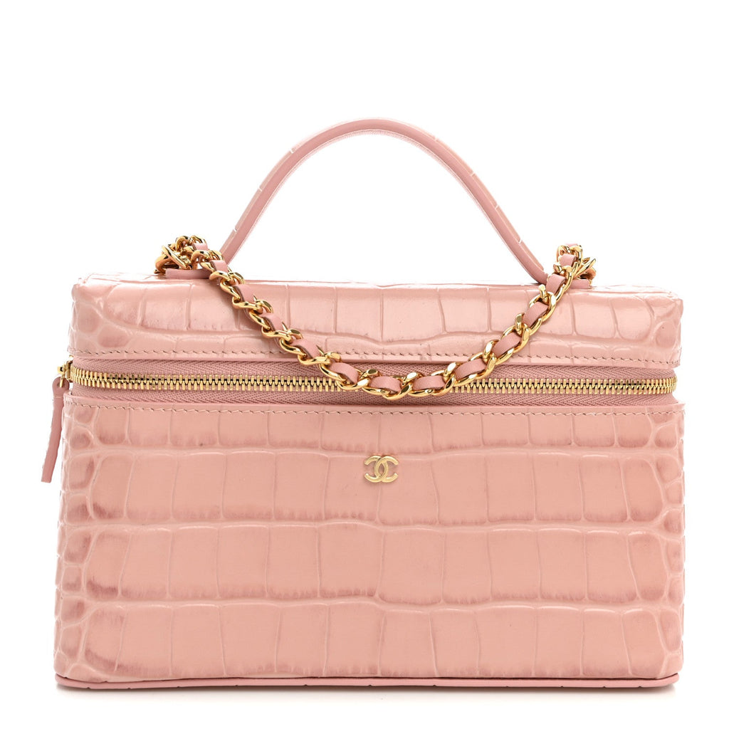 Calfskin Crocodile Embossed Crococo Exoticoco Vanity With Chain Light Pink