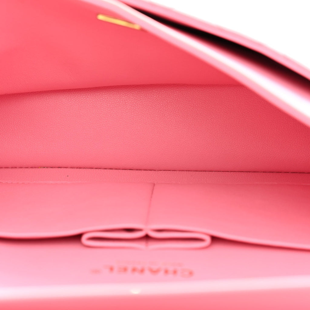Iridescent Calfskin Quilted Medium Double Flap Pink