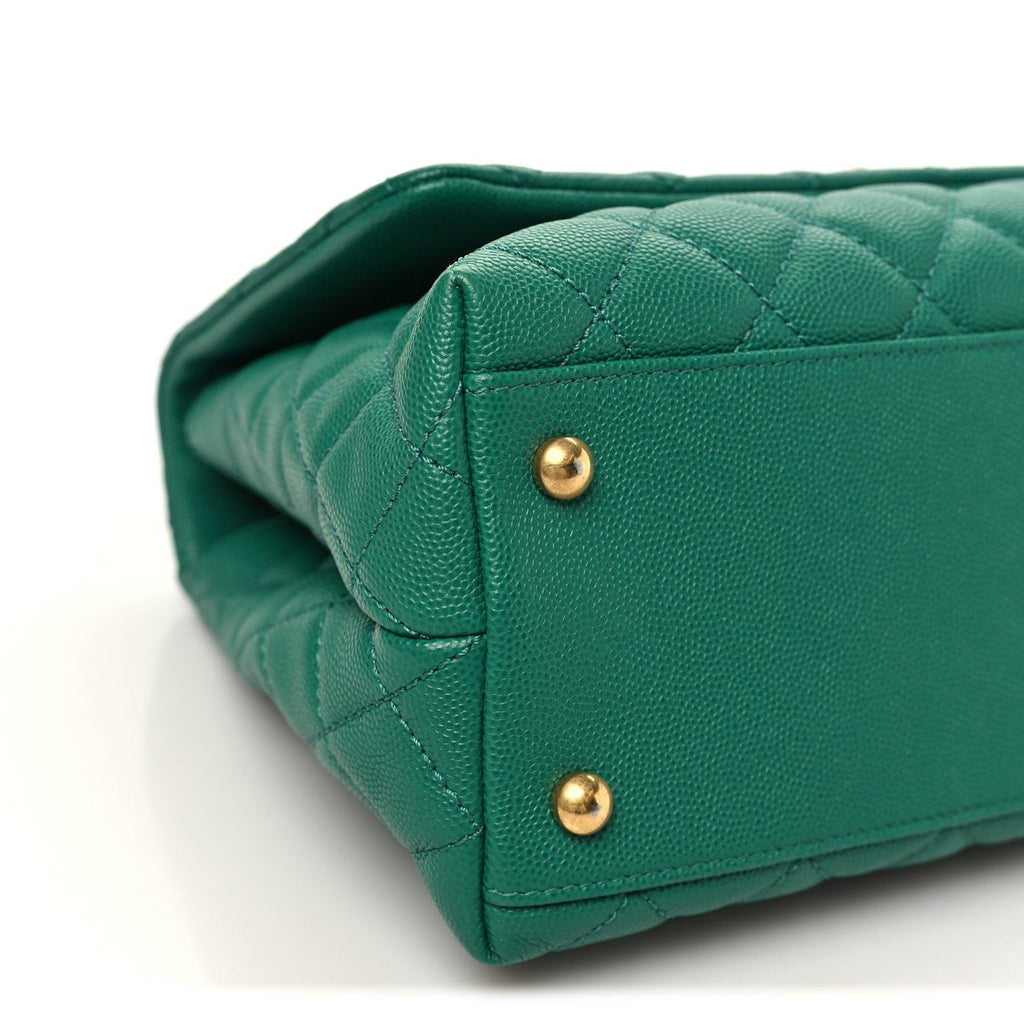 Caviar Quilted Small Coco Handle Flap Green