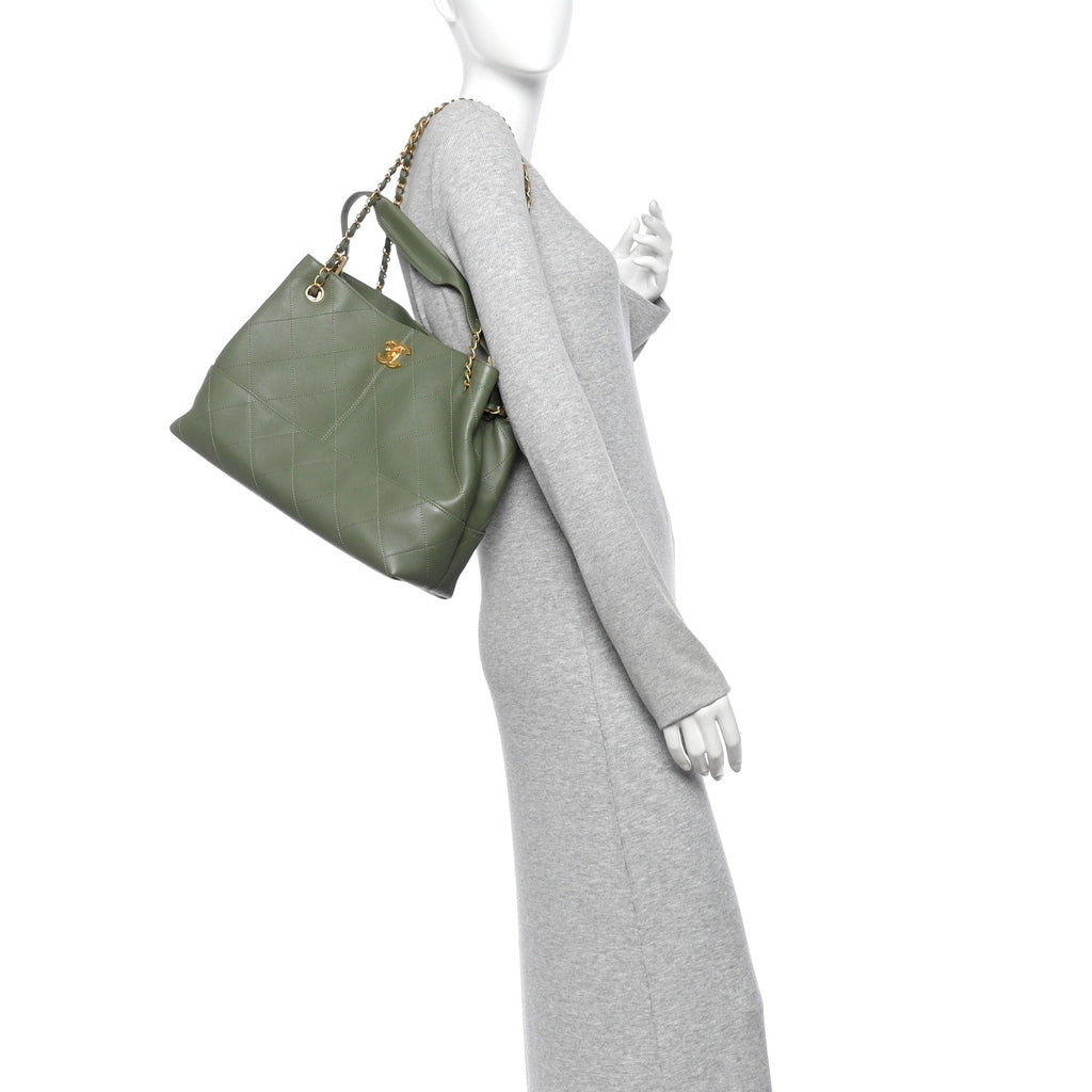Calfskin Quilted Small Coco Base Shopping Bag Khaki