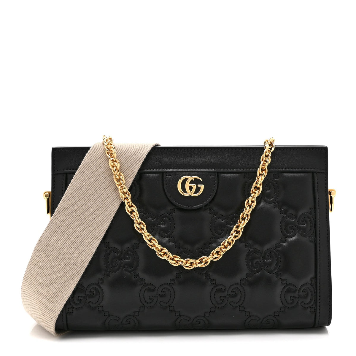 Calfskin GG Matelasse Small Slim Chain Shoulder Bag Black Natural
