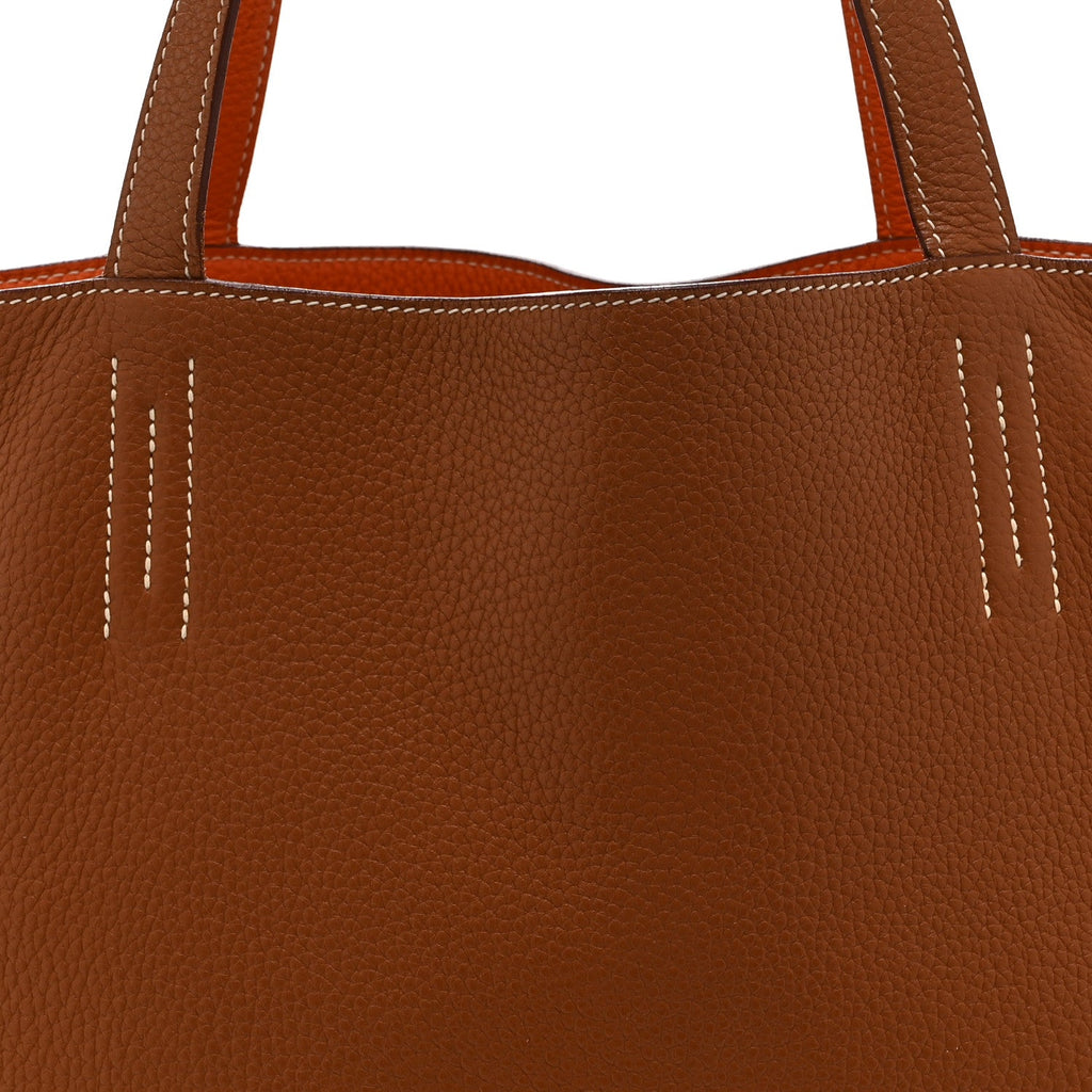 Taurillon Clemence Double Sens 45 Reversible Tote Orange Gold