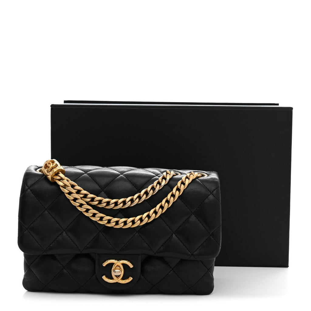 Lambskin Quilted Small Pillow Crush Flap Black