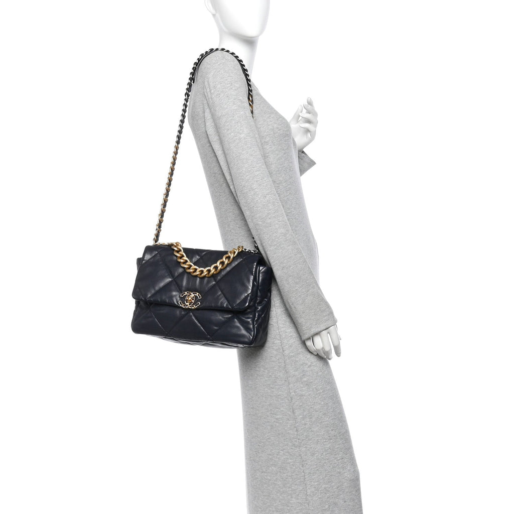 Goatskin Quilted Large Chanel 19 Flap Navy Blue