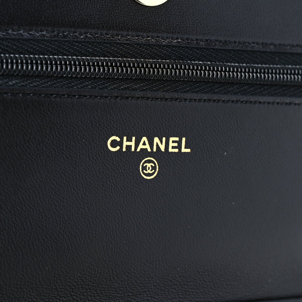 Lambskin Quilted Coco Charms Wallet On Chain Black