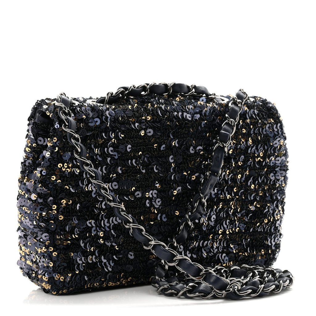 Sequin Mini Rectangular Flap Blue Black Ruthenium