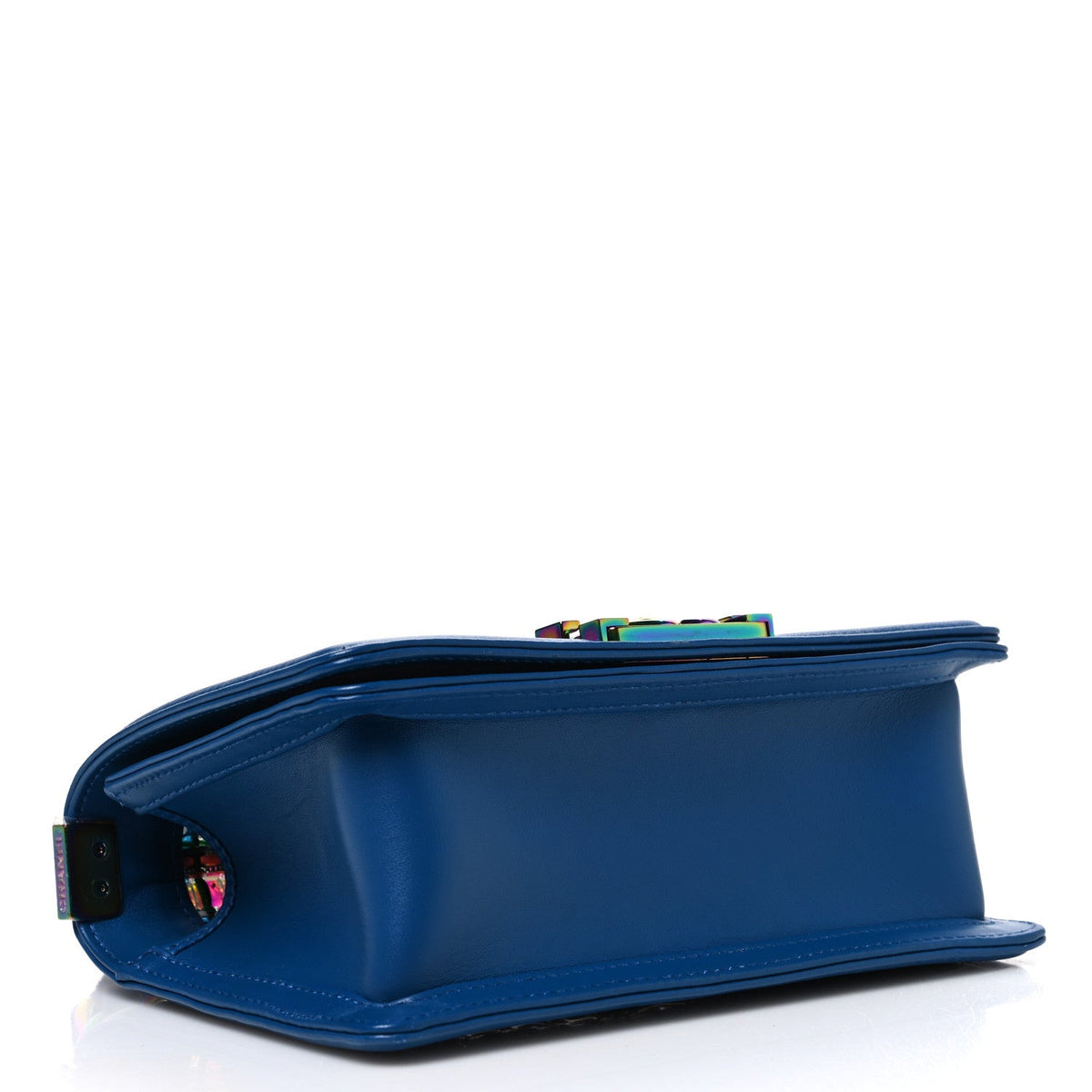 Lambskin PVC Thread Woven Small Boy Flap Dark Blue