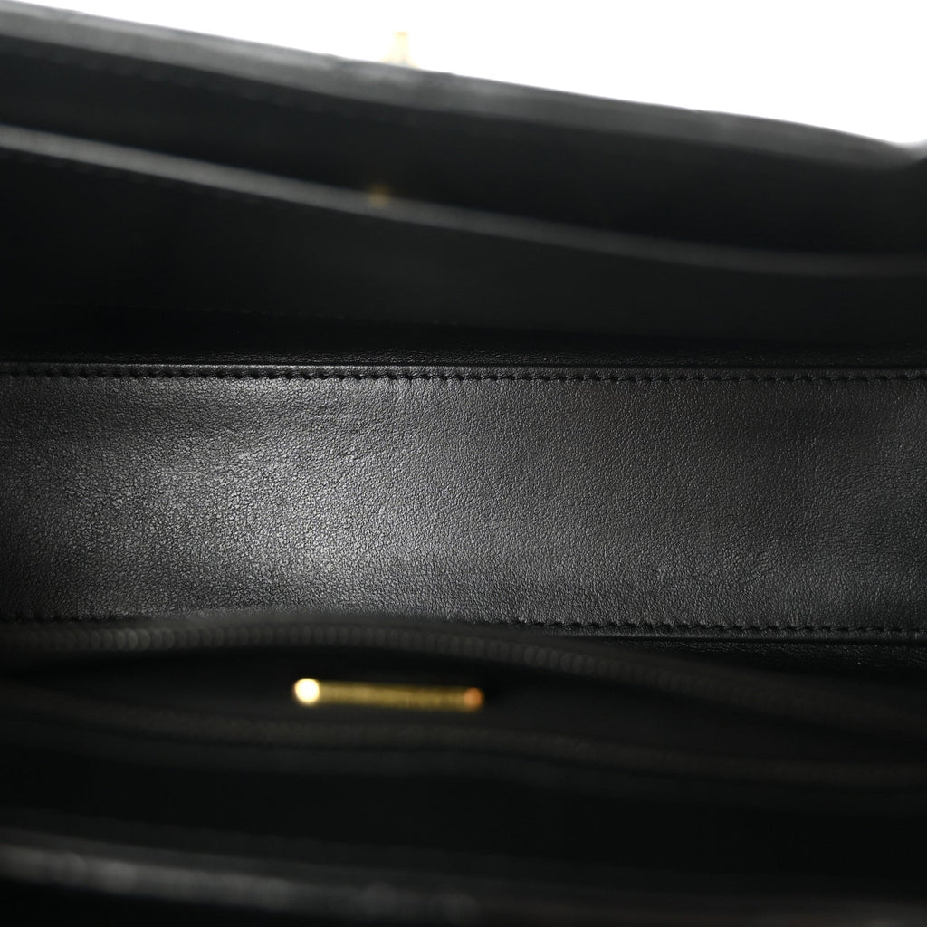 Shiny Aged Calfskin Quilted Nano Kelly Shopper Black