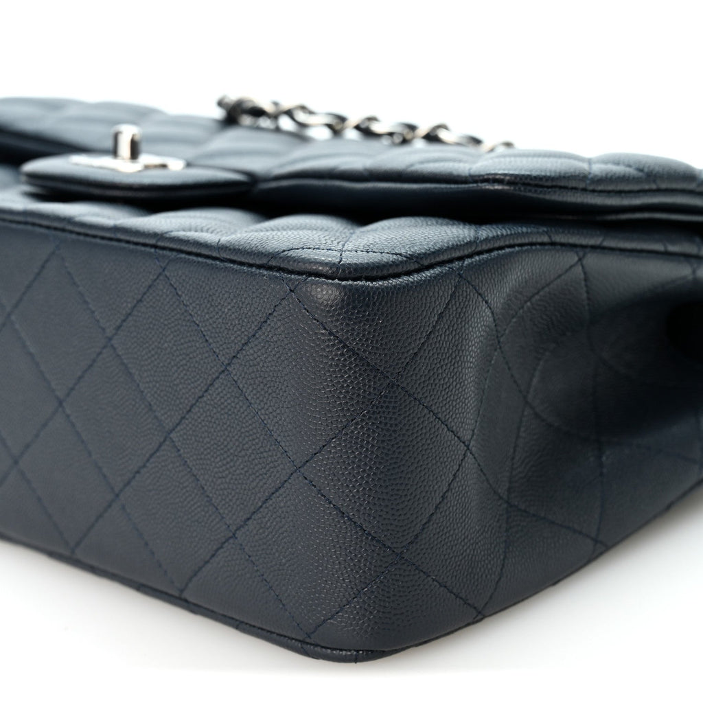 Caviar Quilted Jumbo Double Flap Navy Blue