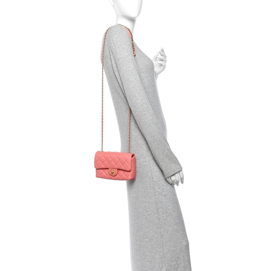 Lambskin Quilted Mini Quilted Handle Crush Flap  Pink