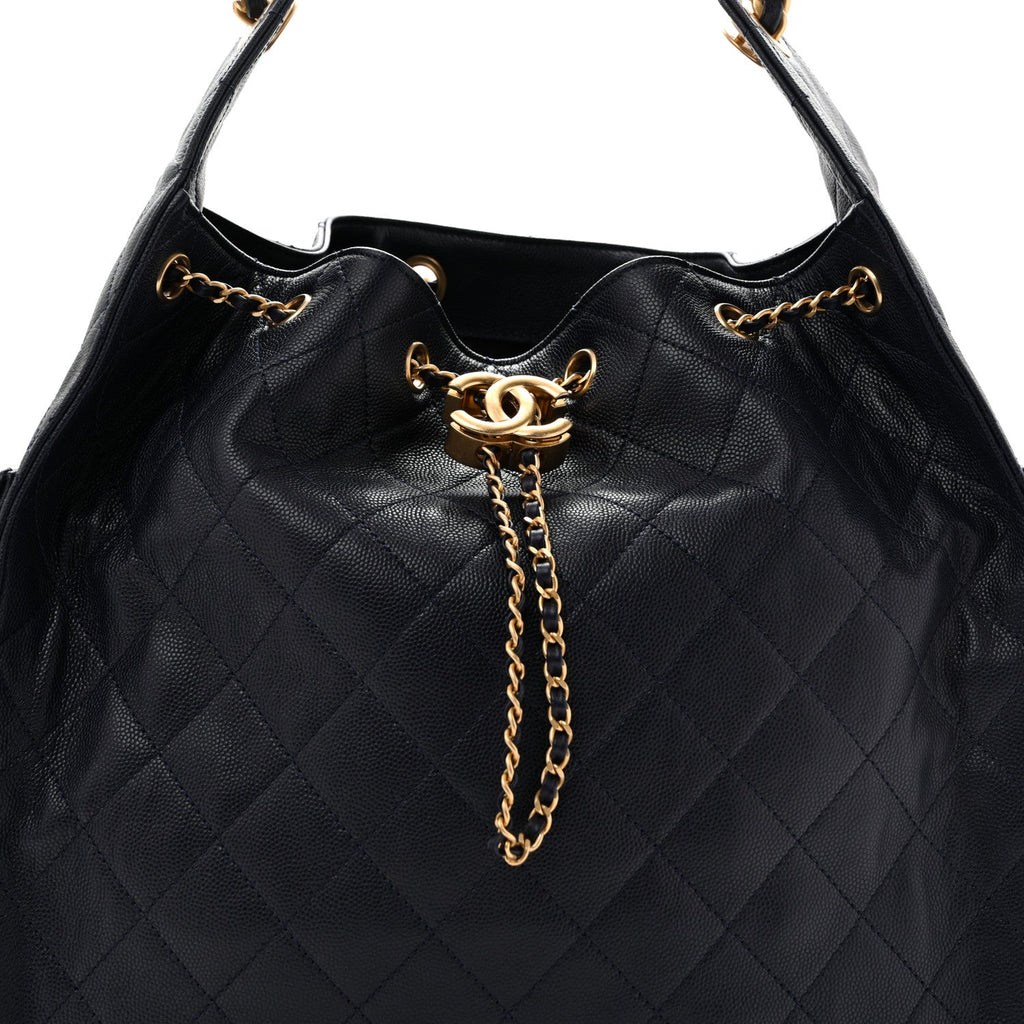 Caviar Quilted Medium Chanel 25 Handbag Dark Navy