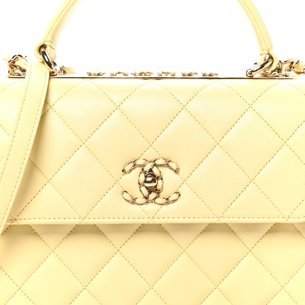 Lambskin Quilted Small Trendy Chain CC Dual Handle Flap Bag Yellow