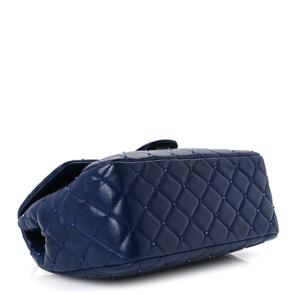 Lambskin Quilted Strass Flap Dark Blue