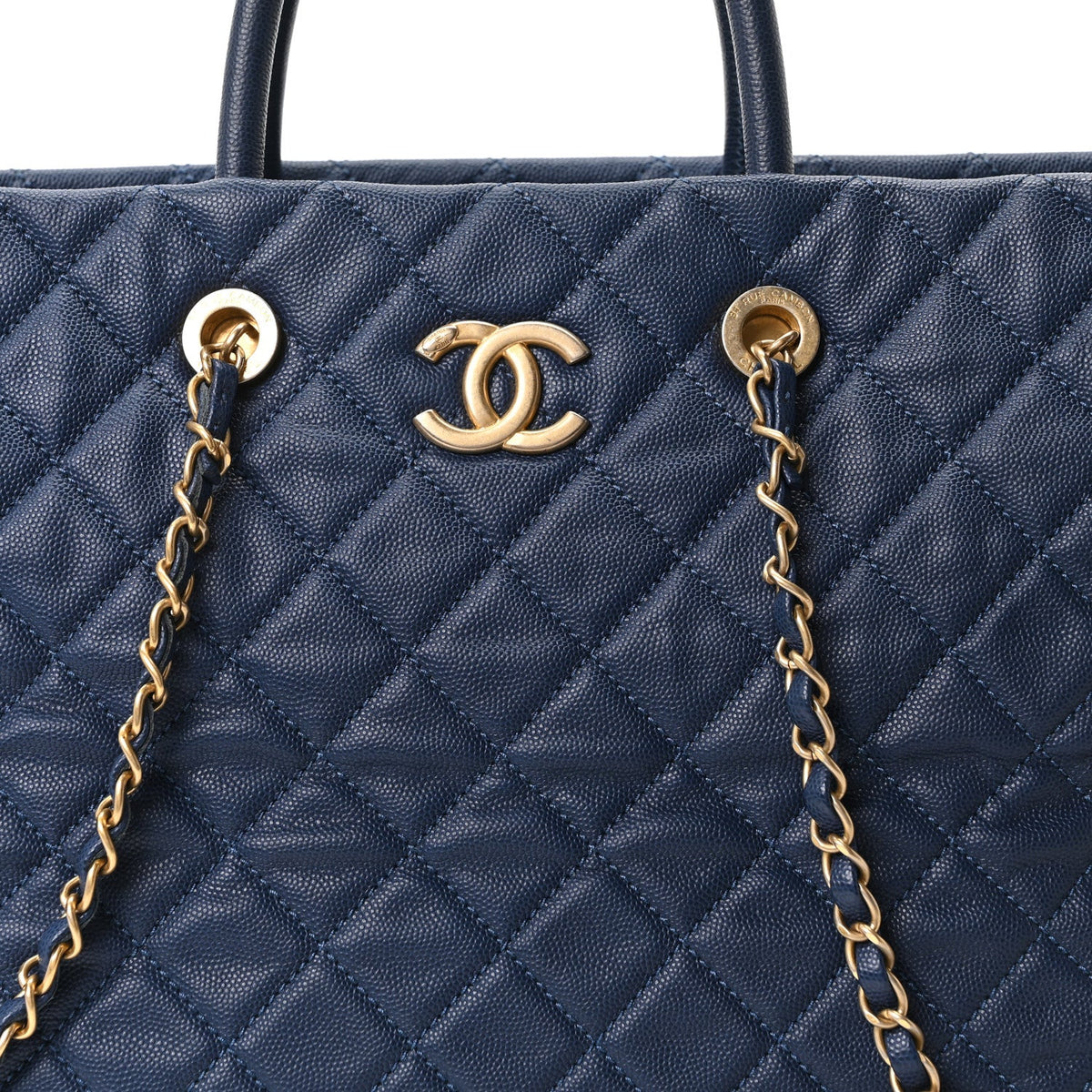 Caviar Quilted Large Coco Handle Shopping Tote Navy