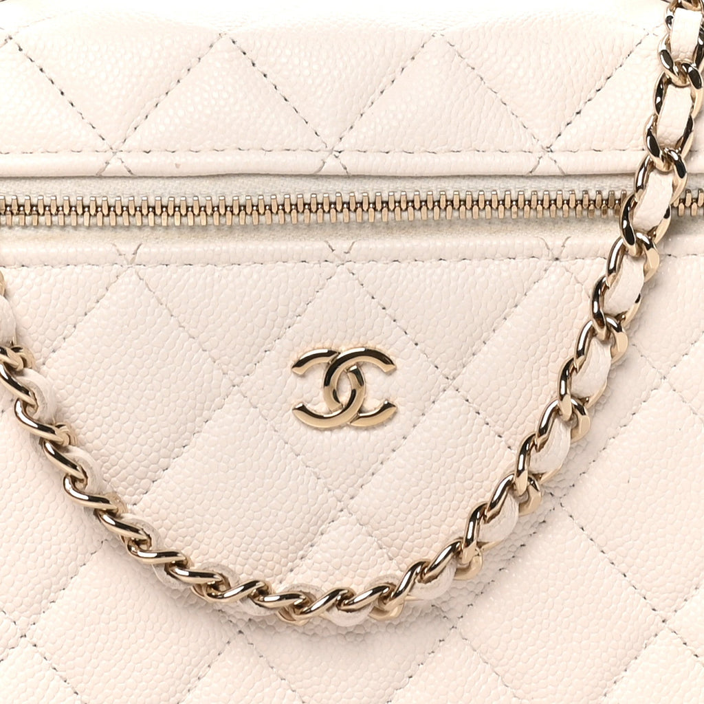 Caviar Quilted Top Handle Slim Vanity With Chain White