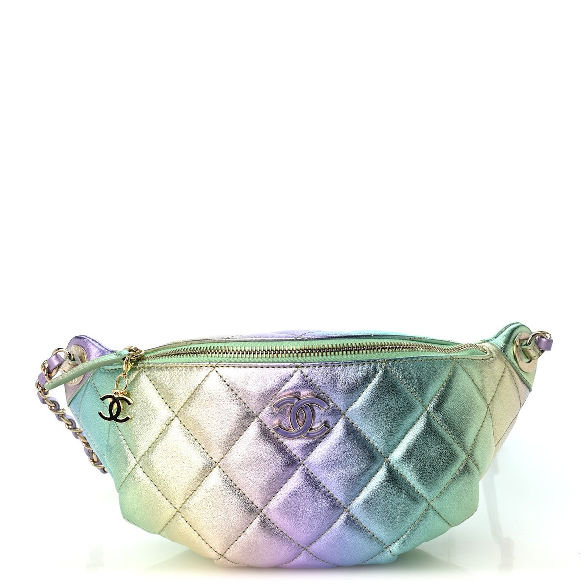 Gradient Metallic Lambskin Quilted Walking Mood Waist Bag Fanny Pack Pink Purple Green