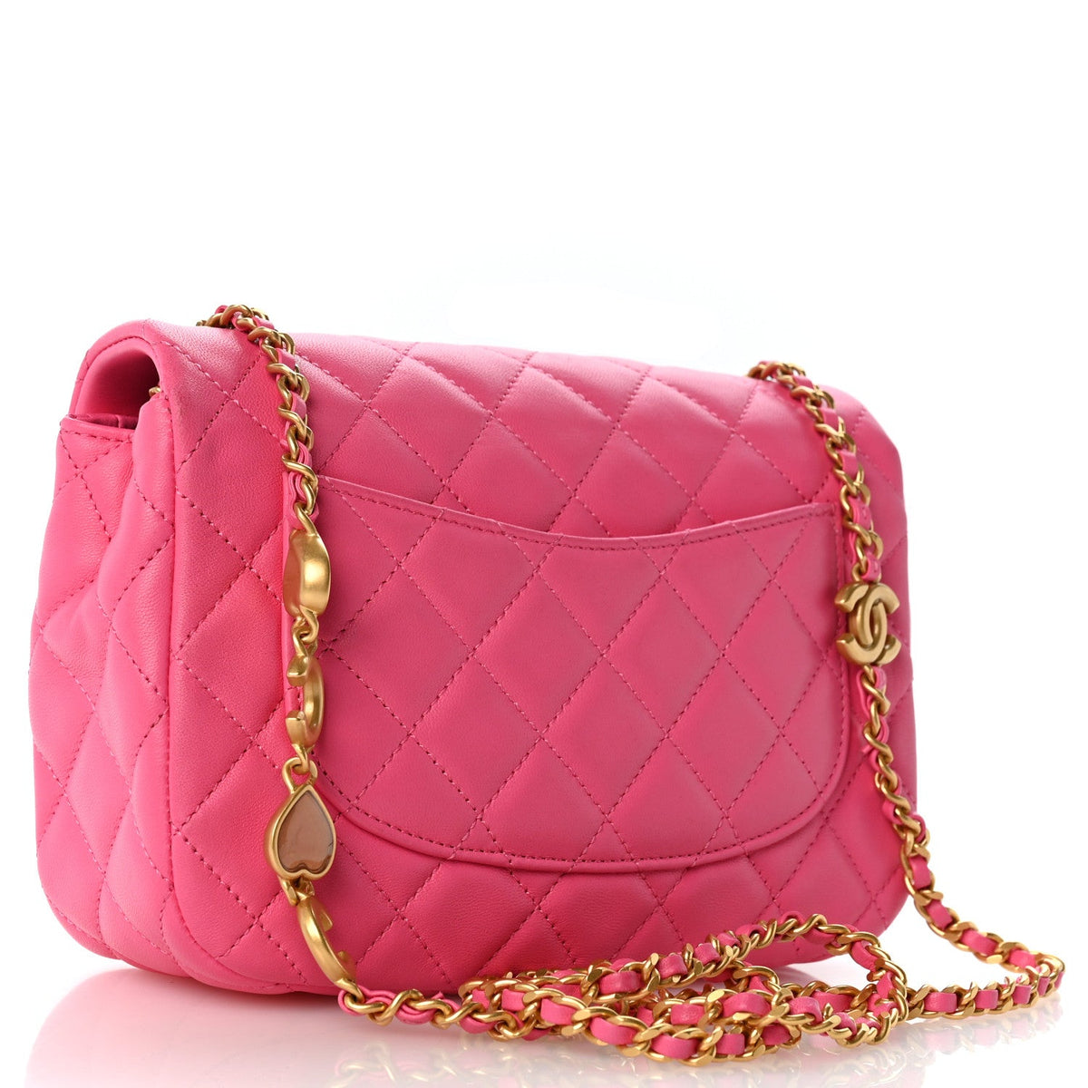 Lambskin Enamel Quilted Small Coco Hearts Flap Pink